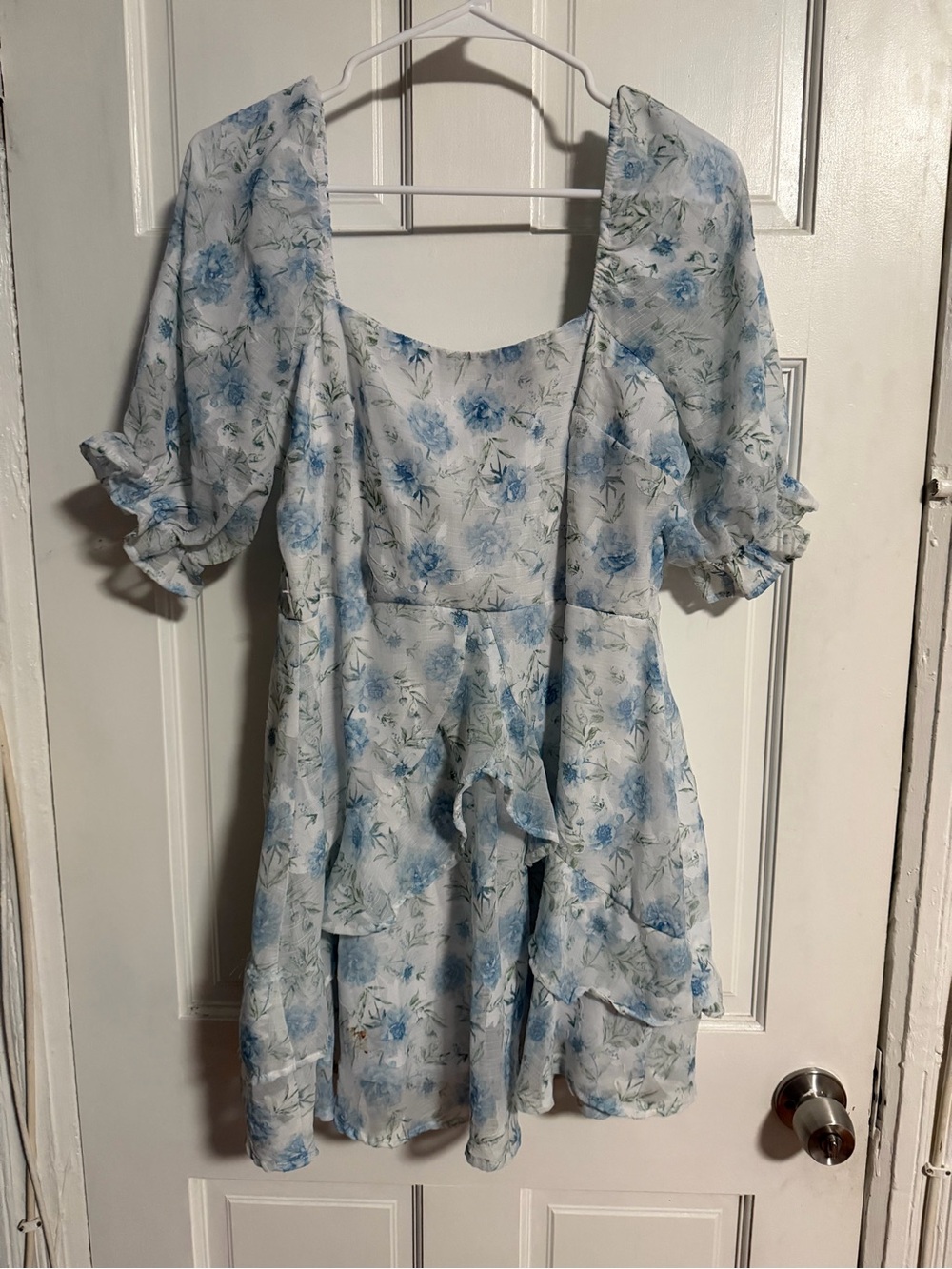 Francescaās Audrey Parks Light Blue Floral Puff-Sleeve Mini Dress